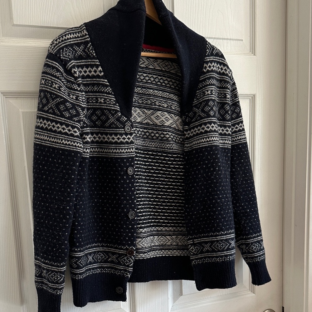 Men's Black Patterned Sweater S lambs wool